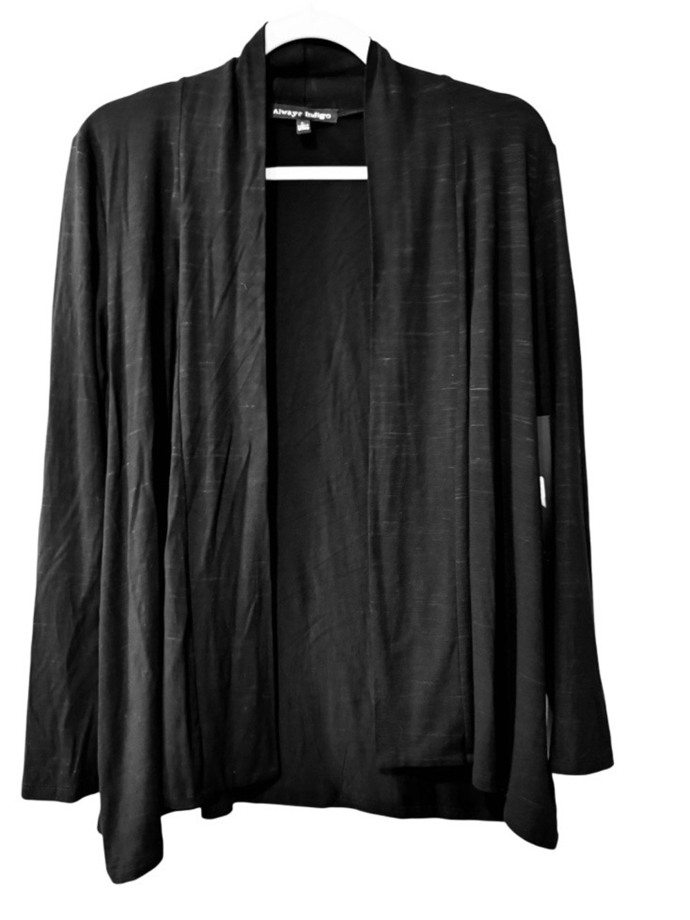 NWT Always Indigo women’s Large long sleeve open front black draped cardigan